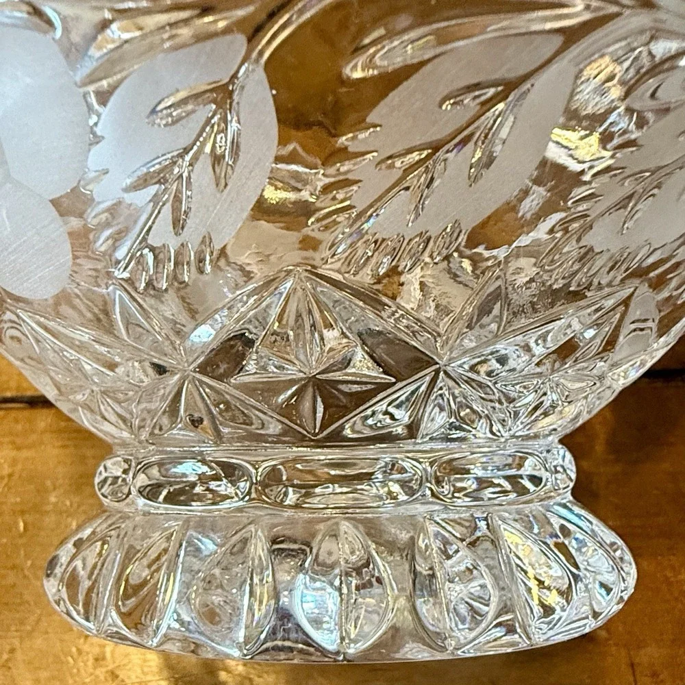 VTG Lead Crystal Clear Industries MCM Sawtooth Rim Rose Pedestal Bowl Candy Dish
